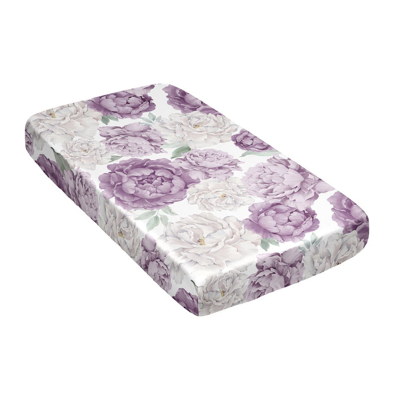 Peony Floral Garden Lavender Purple and Ivory Collection Satin Fitted Crib Sheet