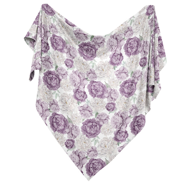 Peony Floral Garden Lavender Purple and Ivory Collection Baby Swaddle Blanket alternate view