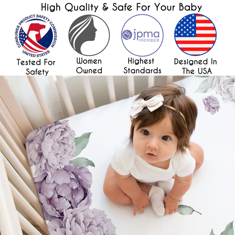 Peony Floral Garden Lavender Purple and Ivory Collection Photo Op Crib Sheet
