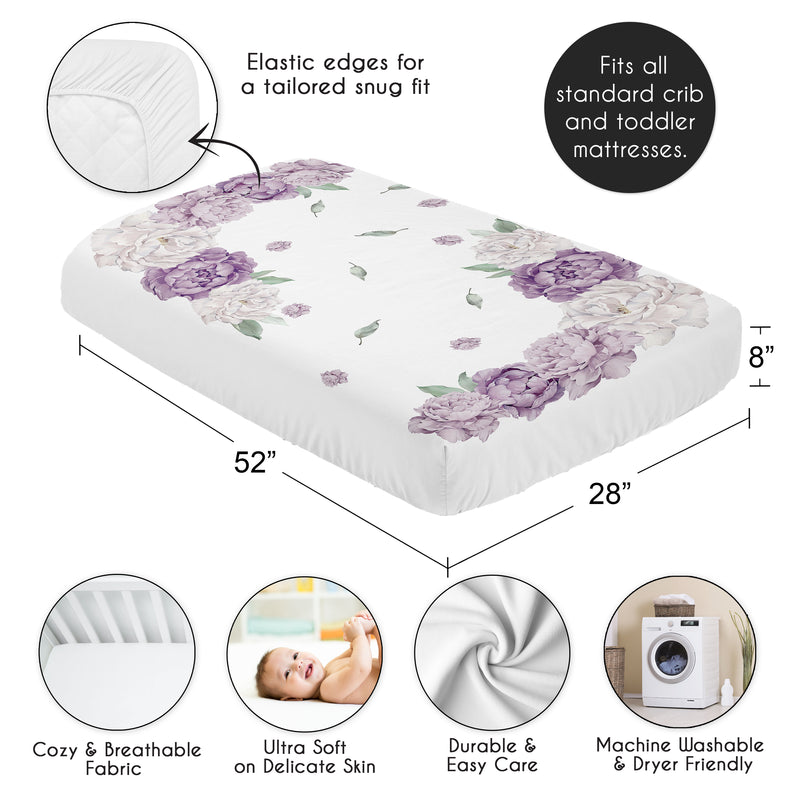 Peony Floral Garden Lavender Purple and Ivory Collection Photo Op Crib Sheet