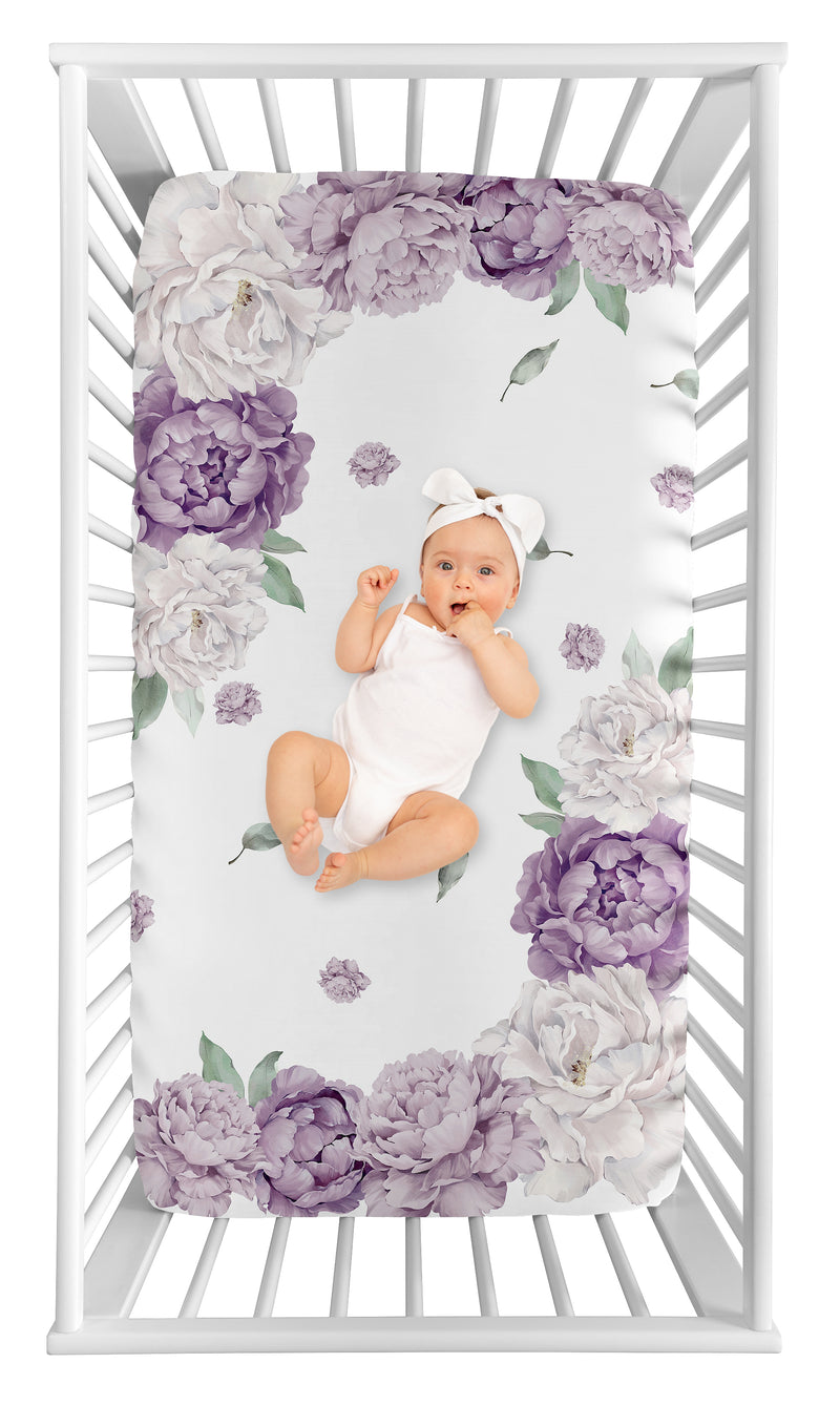 Peony Floral Garden Lavender Purple and Ivory Collection Photo Op Crib Sheet