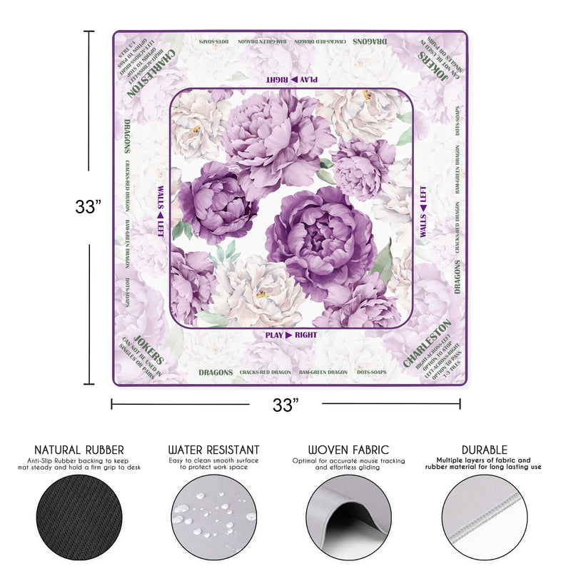 Peony Floral Garden Lavender Purple & Ivory Collection Mahjong Mat for Table with Rules - Shipped Rolled