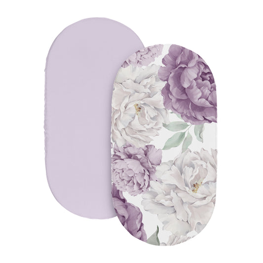 Peony Floral Garden Lavender Purple and Ivory Collection 2 Pack Baby Bassinet Fitted Sheets