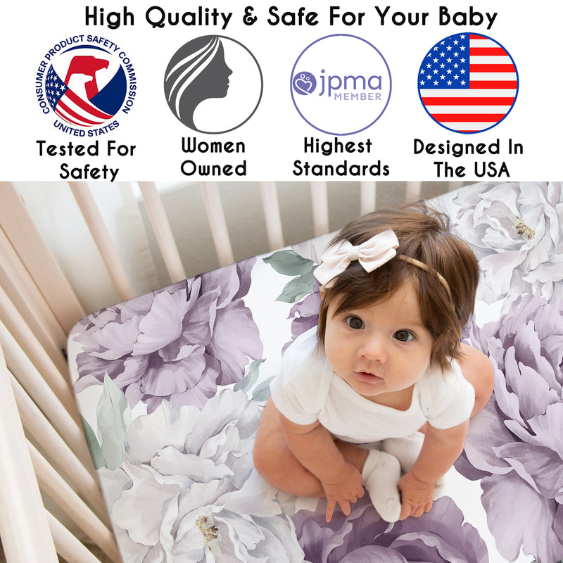 Peony Floral Garden Lavender Purple and Ivory Collection 2 Pack Crib Sheets