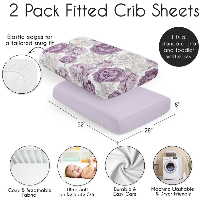 Peony Floral Garden Lavender Purple and Ivory Collection 2 Pack Crib Sheets