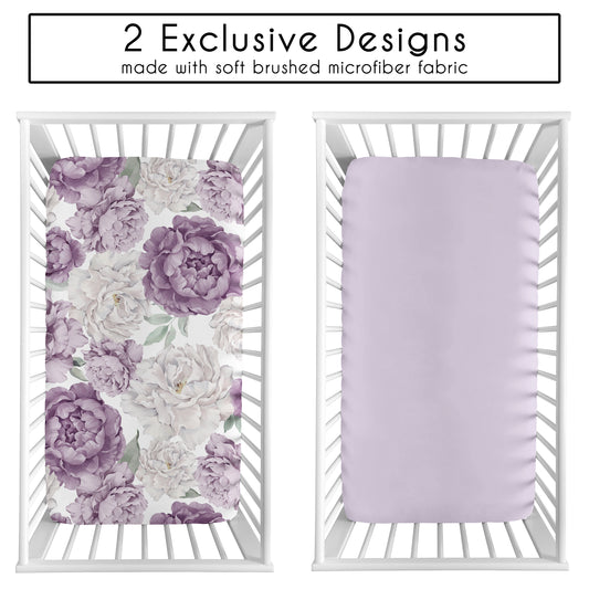 Peony Floral Garden Lavender Purple and Ivory Collection 2 Pack Crib Sheets