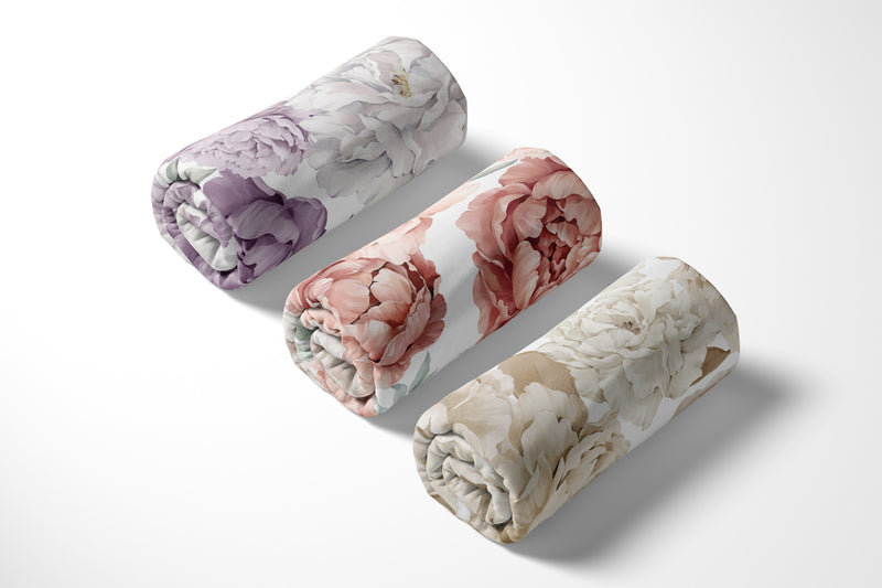 Peony Floral Garden Lavender Purple and Ivory Collection 3 Pack Crib Sheets