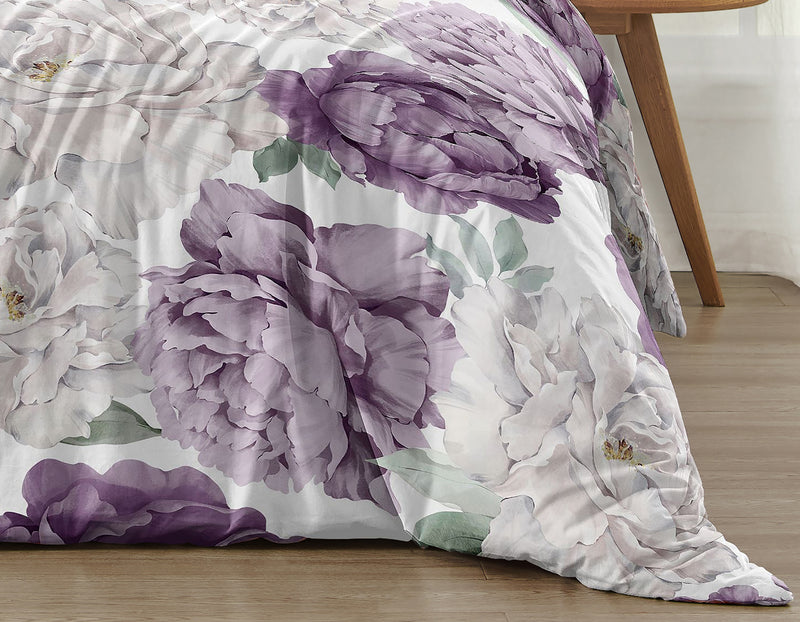 Peony Floral Garden Lavender Purple and Ivory Collection Full/Queen Bedding