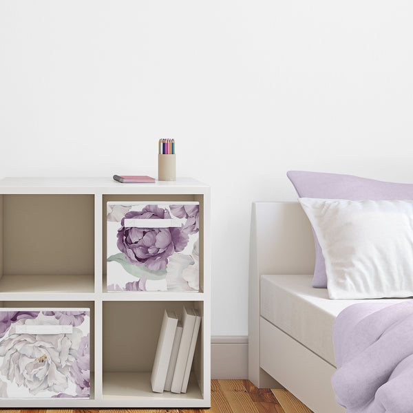 Peony Floral Garden Lavender Purple and Ivory Collection Foldable Fabric Storage Bins alternate view