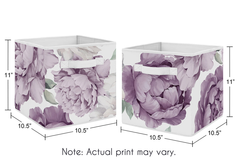 Peony Floral Garden Lavender Purple and Ivory Collection Foldable Fabric Storage Bins