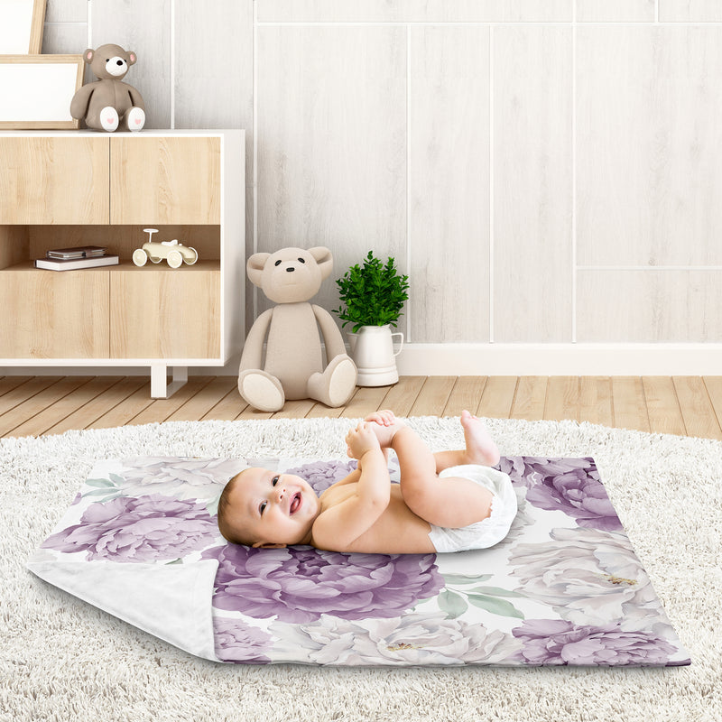 Peony Floral Garden Lavender Purple and Ivory Collection Baby Blanket