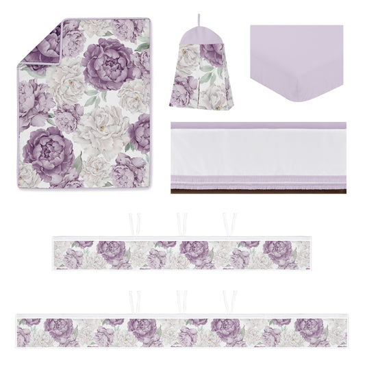 Peony Floral Garden Collection Sweet Jojo Designs 6 Piece Crib Bedding + BreathableBaby Breathable Mesh Liner