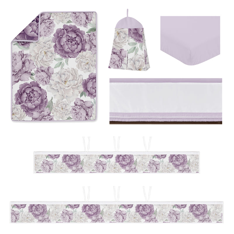 Peony Floral Garden Collection Sweet Jojo Designs 6 Piece Crib Bedding + BreathableBaby Breathable Mesh Liner