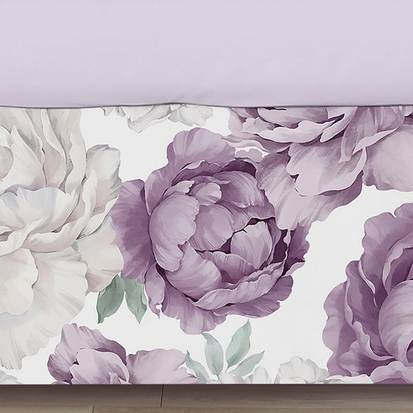 Peony Floral Garden Lavender Purple and Ivory Collection Crib Bed Skirt