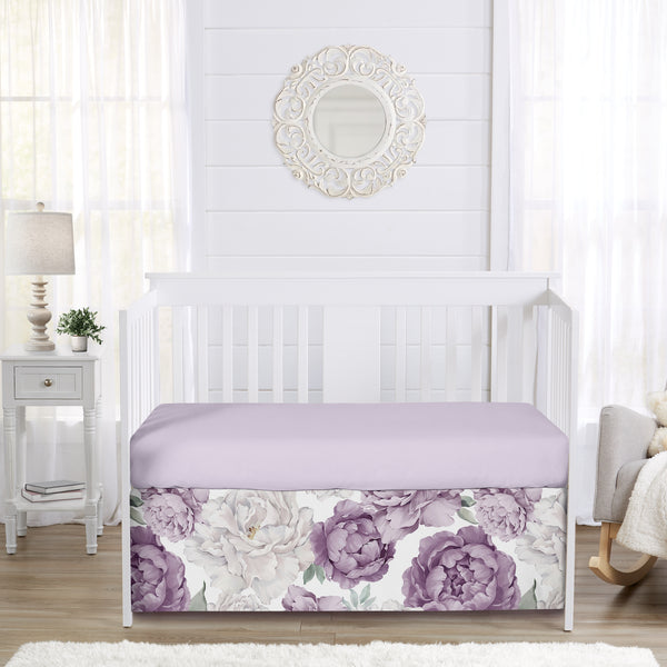 Peony Floral Garden Lavender Purple and Ivory Collection Crib Bed Skirt alternate view