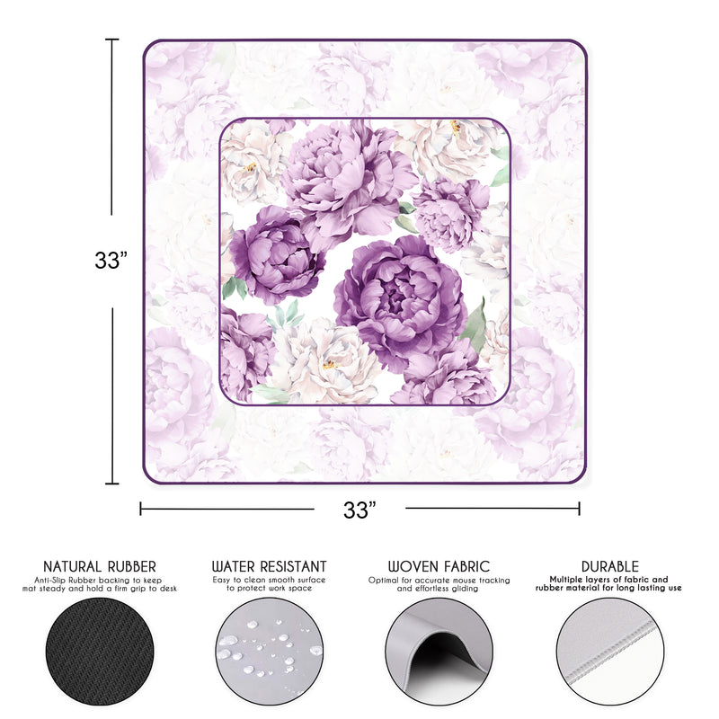 Peony Floral Garden Lavender Purple and Ivory Collection Mahjong Mat for Table - Shipped Rolled