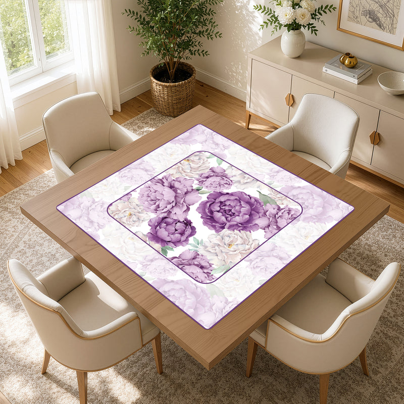 Peony Floral Garden Lavender Purple and Ivory Collection Mahjong Mat for Table - Shipped Rolled