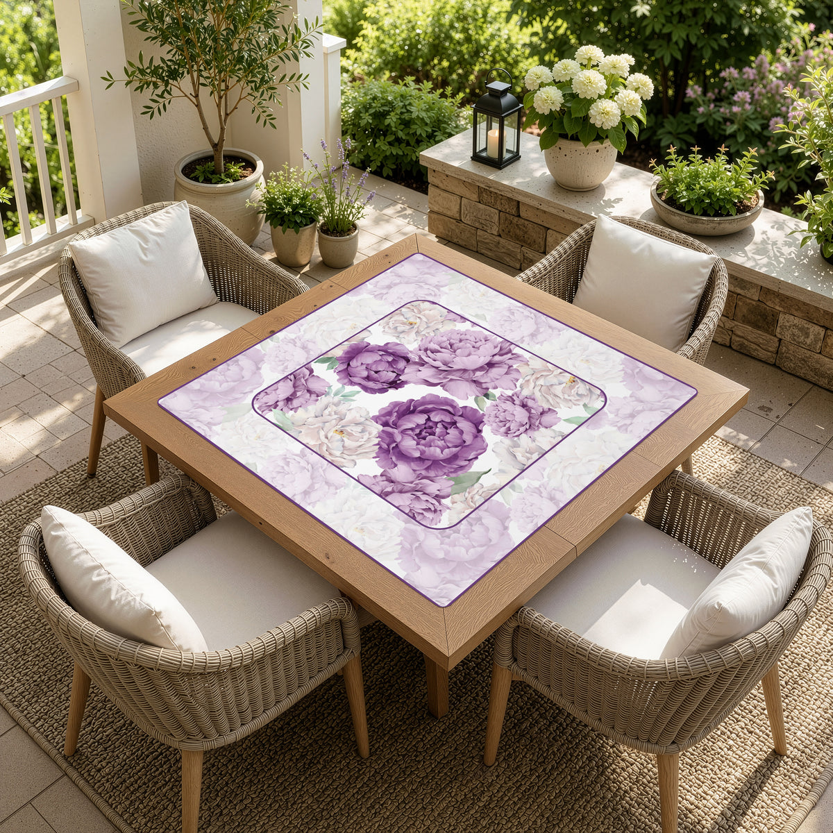 Peony Floral Garden Lavender Purple and Ivory Collection Mahjong Mat for Table - Shipped Rolled