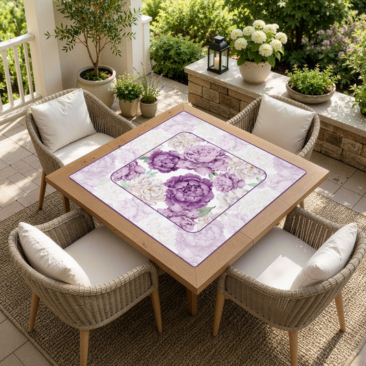 Peony Floral Garden Lavender Purple and Ivory Collection Mahjong Mat for Table - Shipped Rolled