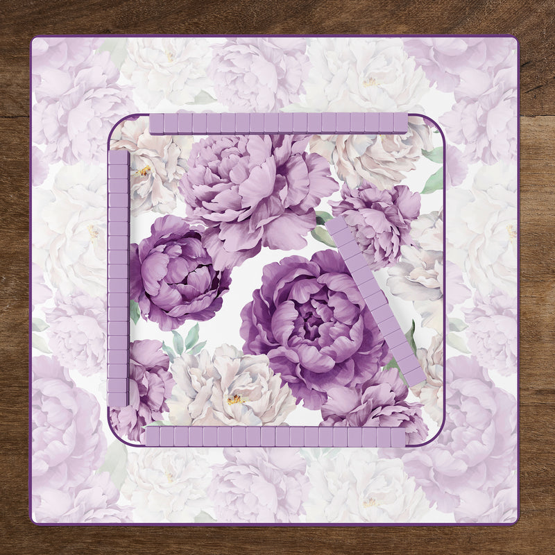 Peony Floral Garden Lavender Purple and Ivory Collection Mahjong Mat for Table - Shipped Rolled