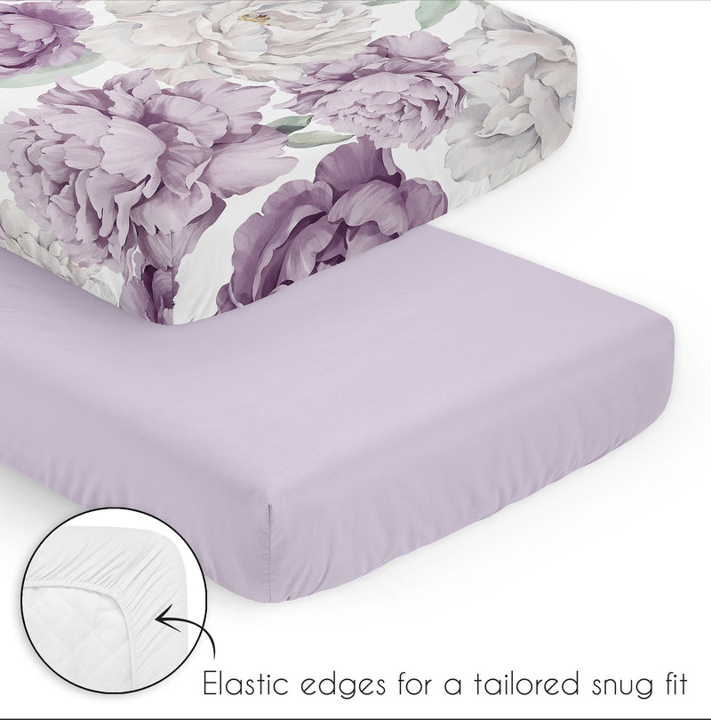 Peony Floral Garden Lavender Purple and Ivory Collection 3 Piece Mini Crib Bedding Set