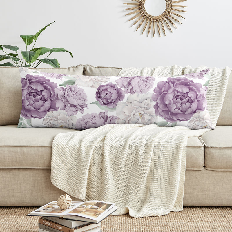 Peony Floral Garden Lavender Purple and Ivory Collection Body Pillow Cover Case