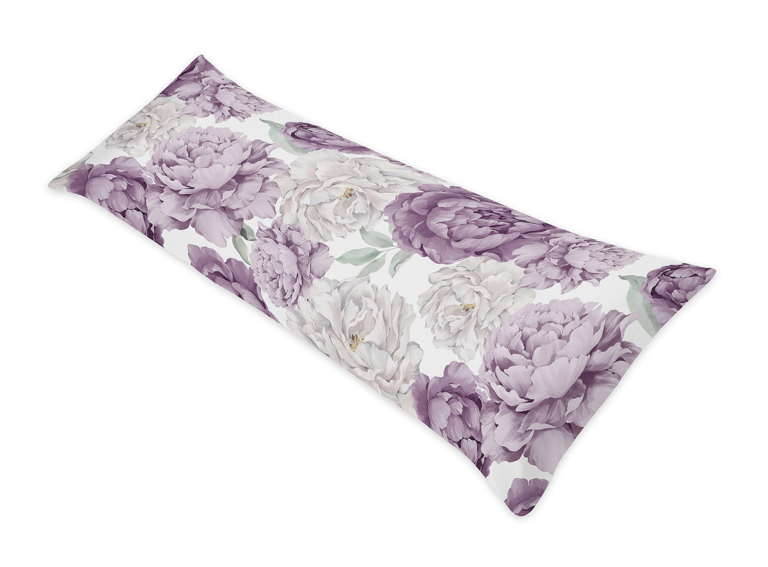 Peony Floral Garden Lavender Purple and Ivory Collection Body Pillow Cover Case