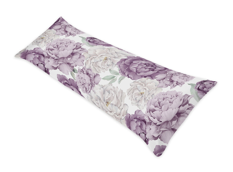 Peony Floral Garden Lavender Purple and Ivory Collection Body Pillow Cover Case