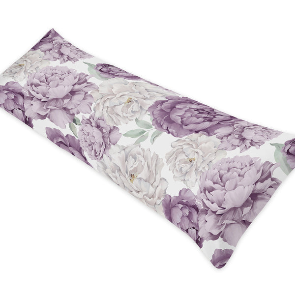 Peony Floral Garden Lavender Purple and Ivory Collection Body Pillow Cover Case