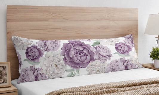 Peony Floral Garden Lavender Purple and Ivory Collection Body Pillow Cover Case
