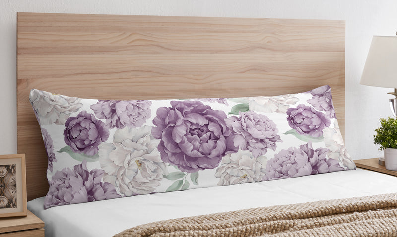 Peony Floral Garden Lavender Purple and Ivory Collection Body Pillow Cover Case