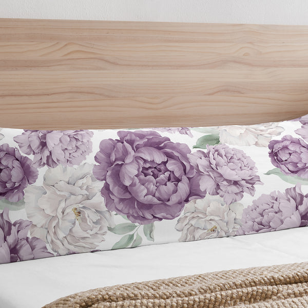 Peony Floral Garden Lavender Purple and Ivory Collection Body Pillow Cover Case alternate view
