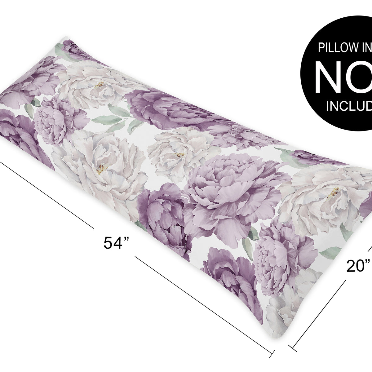 Peony Floral Garden Lavender Purple and Ivory Collection Body Pillow Cover Case
