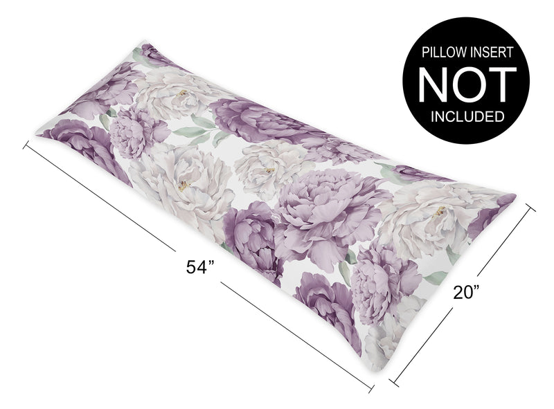 Peony Floral Garden Lavender Purple and Ivory Collection Body Pillow Cover Case
