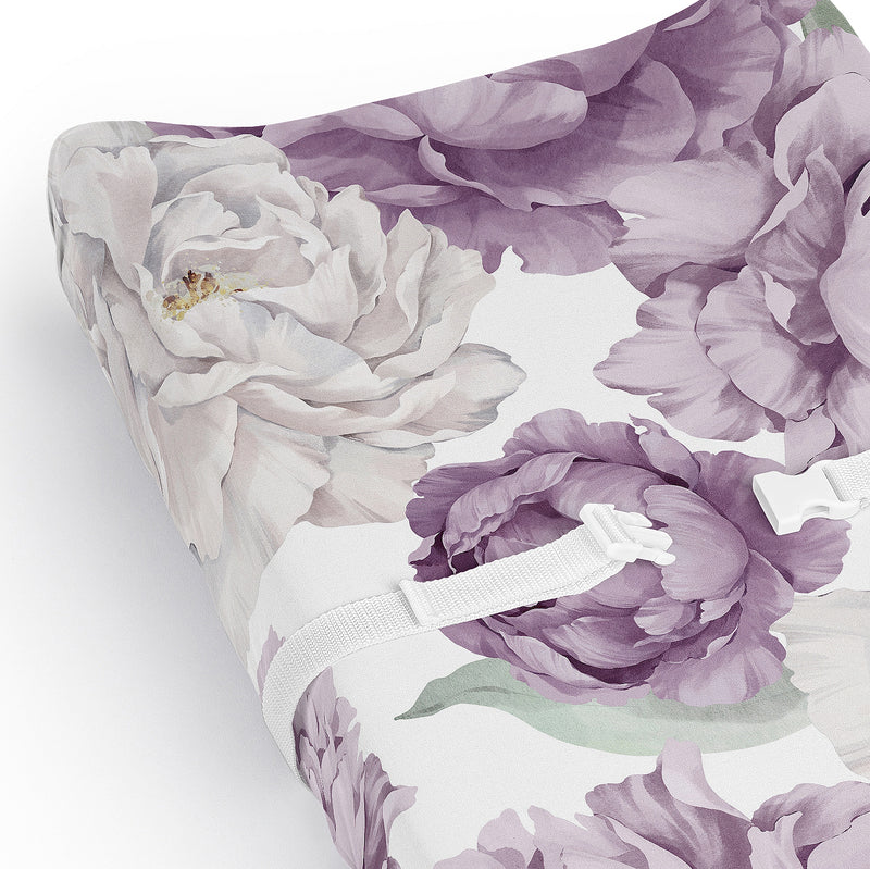 Peony Floral Garden Lavender Purple and Ivory Collection Changing Pad Cover Sheet