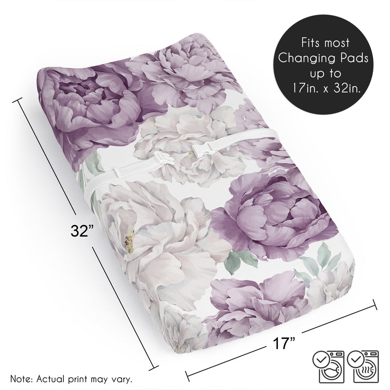 Peony Floral Garden Lavender Purple and Ivory Collection Changing Pad Cover Sheet