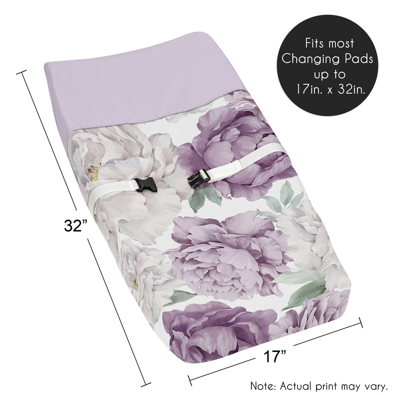Peony Floral Garden Lavender Purple and Ivory Collection Changing Pad Cover