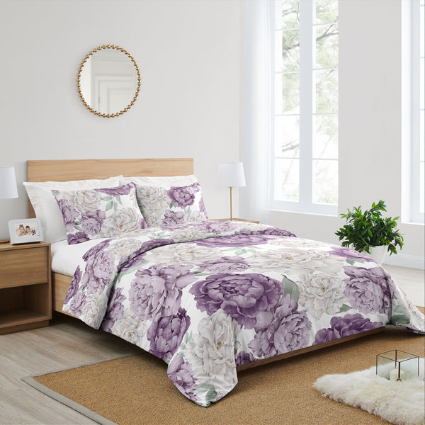 Peony Floral Garden Lavender Purple and Ivory Collection Full/Queen Bedding alternate view