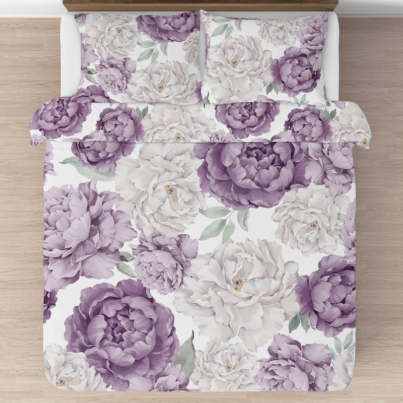 Peony Floral Garden Lavender Purple and Ivory Collection Full/Queen Bedding