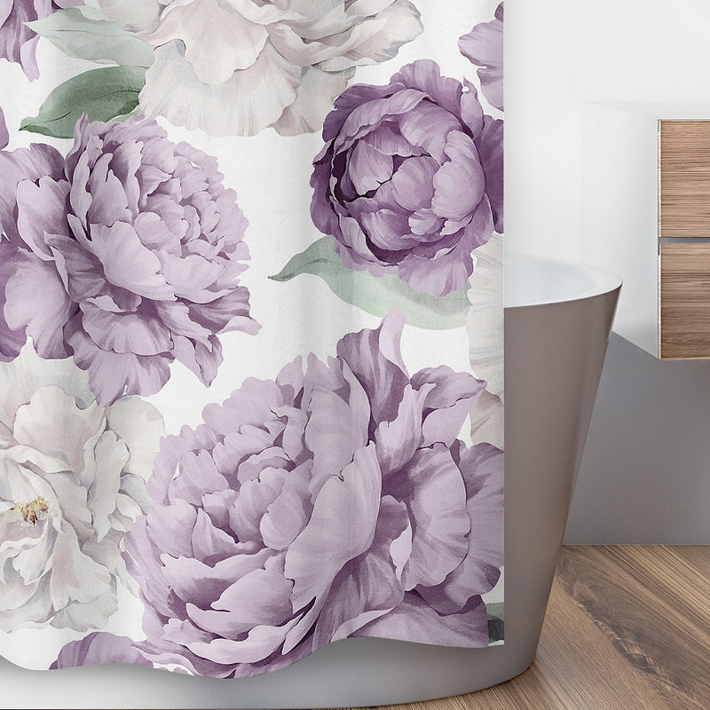 Peony Floral Garden Lavender Purple and Ivory Collection Shower Curtain
