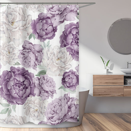 Peony Floral Garden Lavender Purple and Ivory Collection Shower Curtain