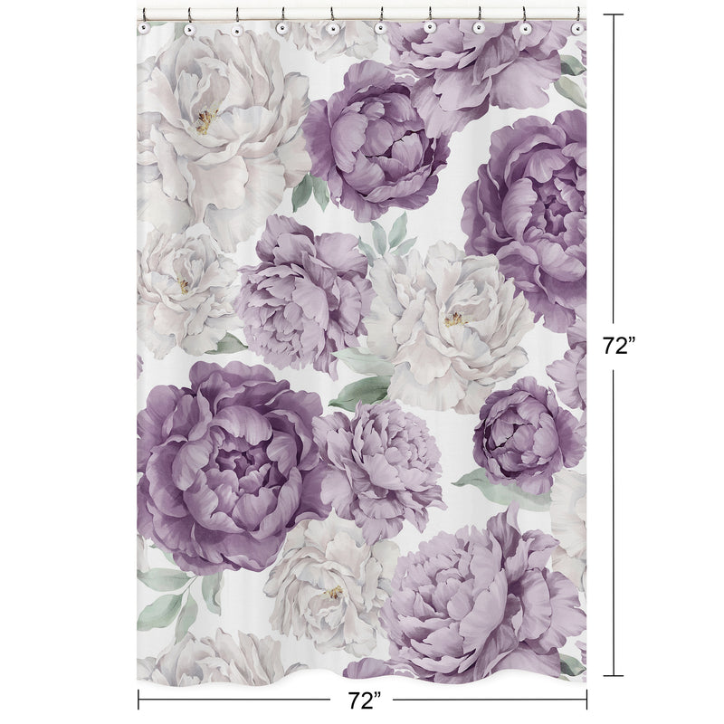 Peony Floral Garden Lavender Purple and Ivory Collection Shower Curtain