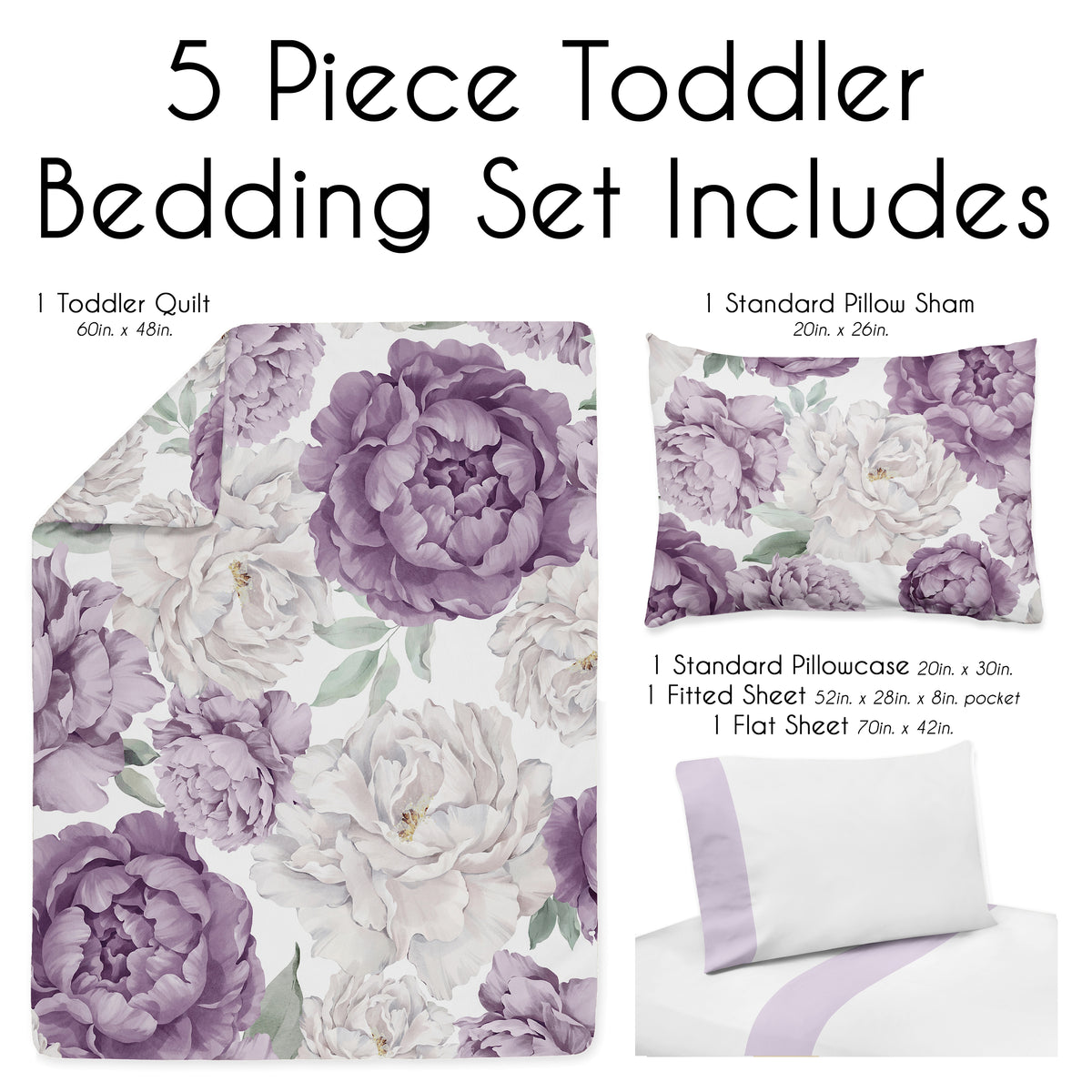 Peony Floral Garden Lavender Purple and Ivory Collection Toddler Bedding