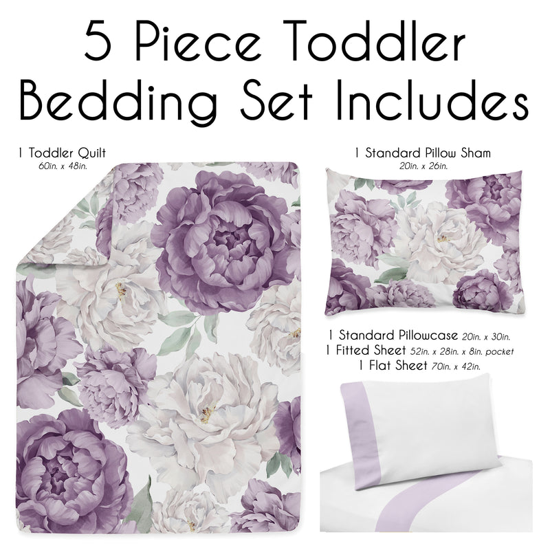 Peony Floral Garden Lavender Purple and Ivory Collection Toddler Bedding