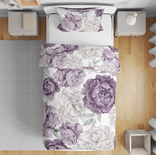 Peony Floral Garden Lavender Purple and Ivory Collection Toddler Bedding