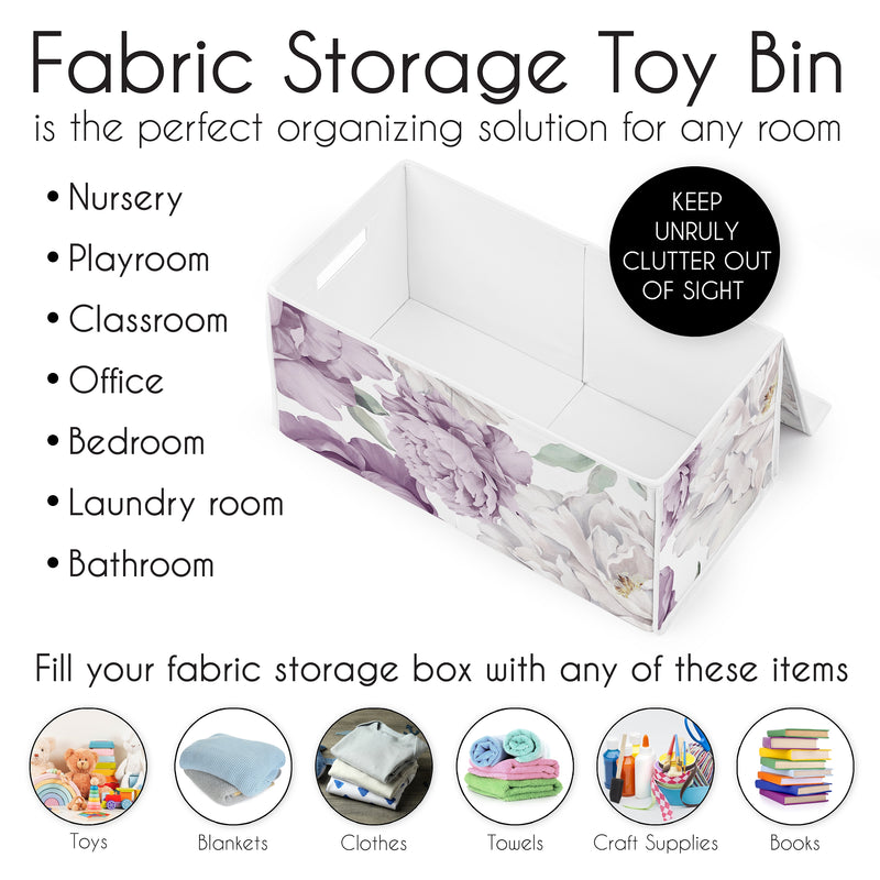 Peony Floral Garden Lavender Purple and Ivory Collection Fabric Toy Bin Storage