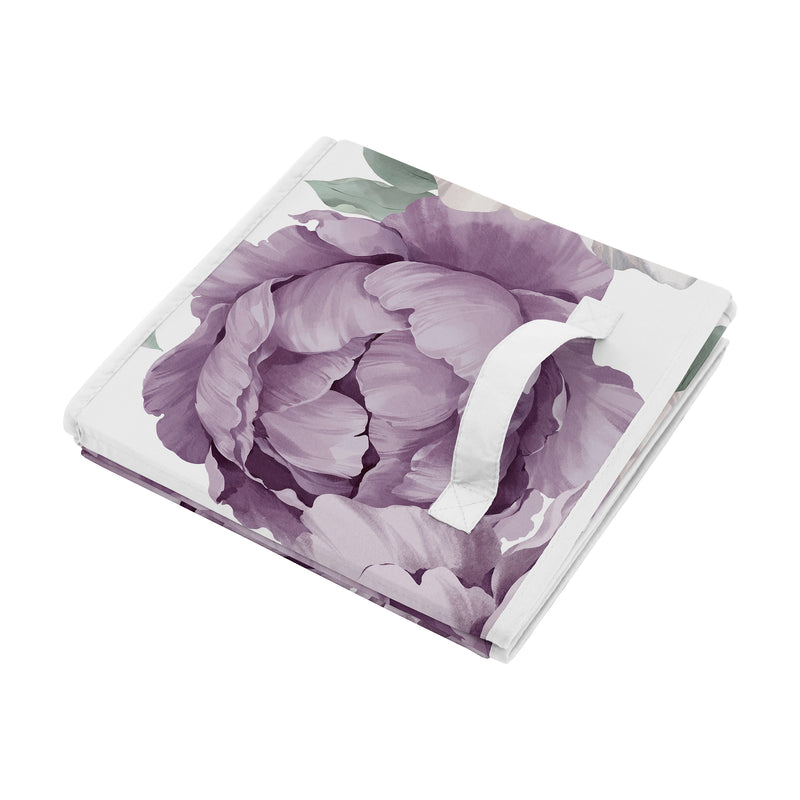 Peony Floral Garden Lavender Purple and Ivory Collection Foldable Fabric Storage Bins