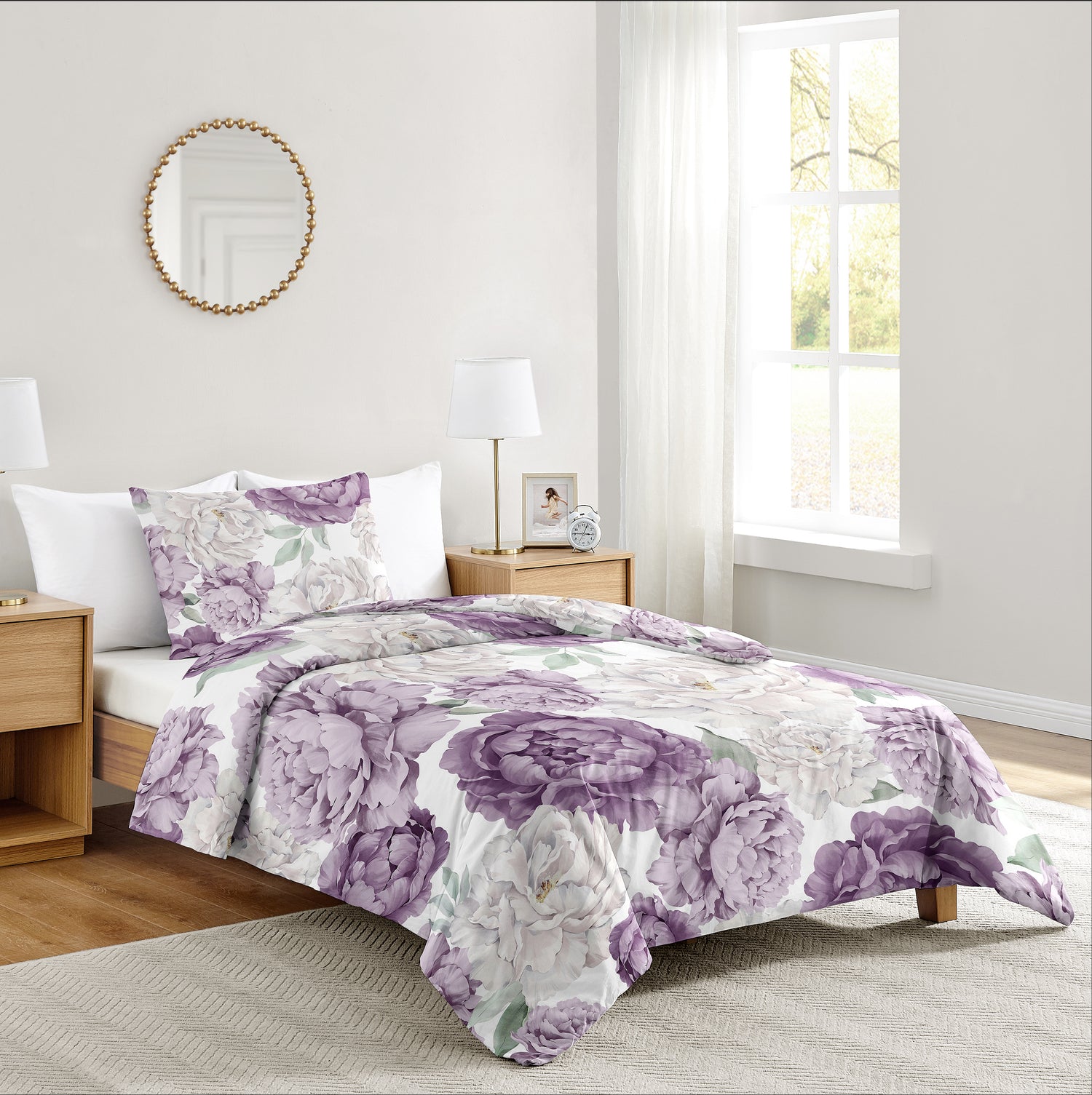 Peony Floral Garden Lavender Purple and Ivory Collection Twin Bedding