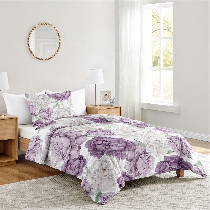 Peony Floral Garden Lavender Purple and Ivory Collection Twin Bedding