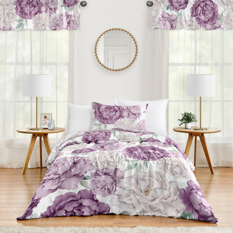 Peony Floral Garden Lavender Purple and Ivory Collection Twin Bedding